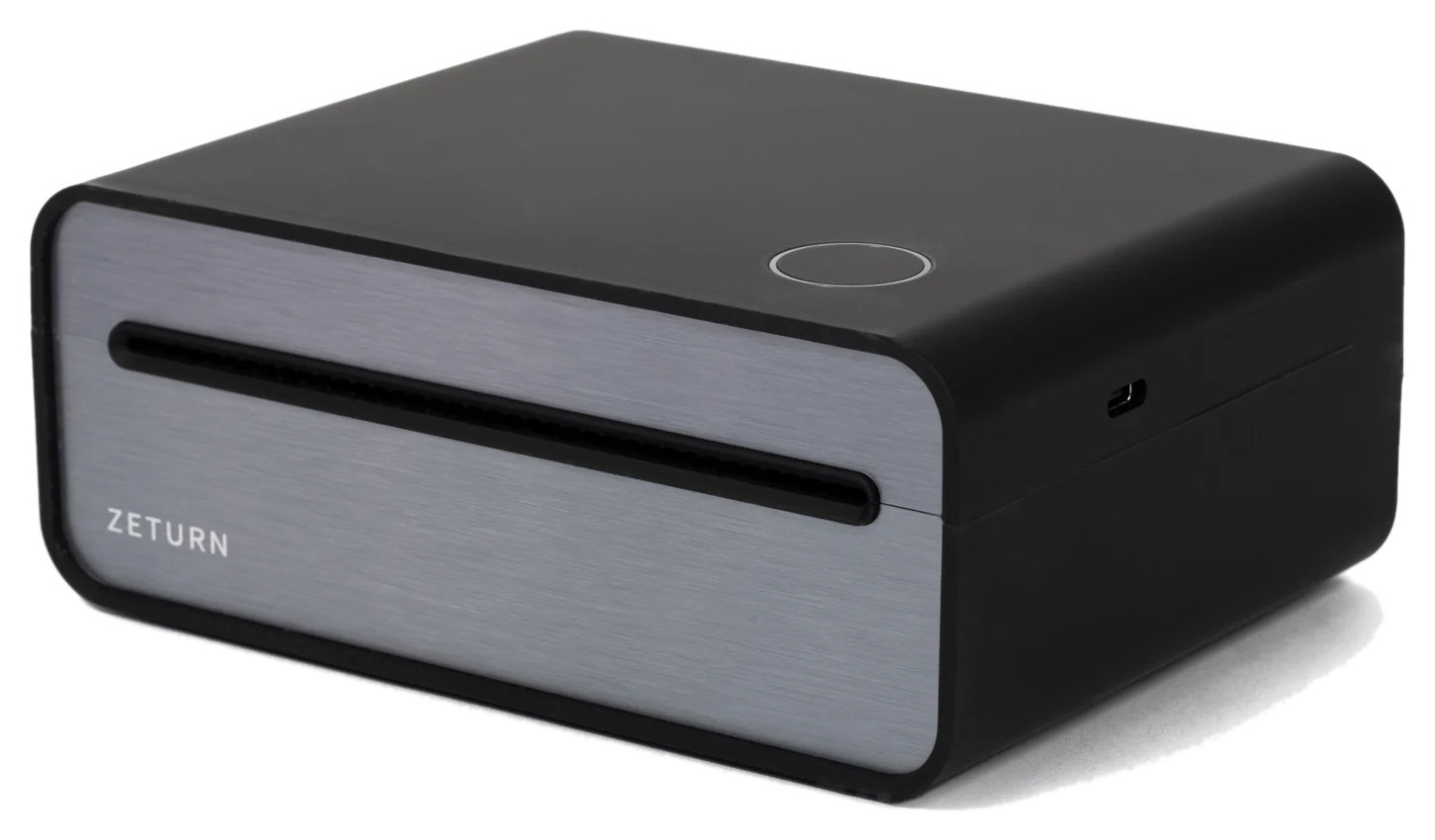 Three-quarter view of the Zeturn Tiny Printer